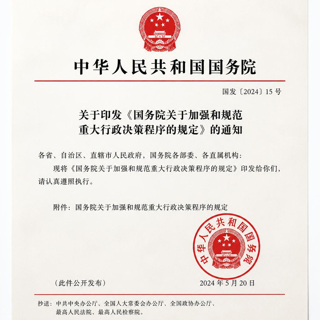 Official government document with a red stamp seal indicating an important legal notice or announcement
